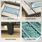 Outsunny 5-Piece Rattan Patio Furniture Set with Gas Fire Pit Table, Loveseat Sofa, Armchairs, Cushions, Pillows, Grey