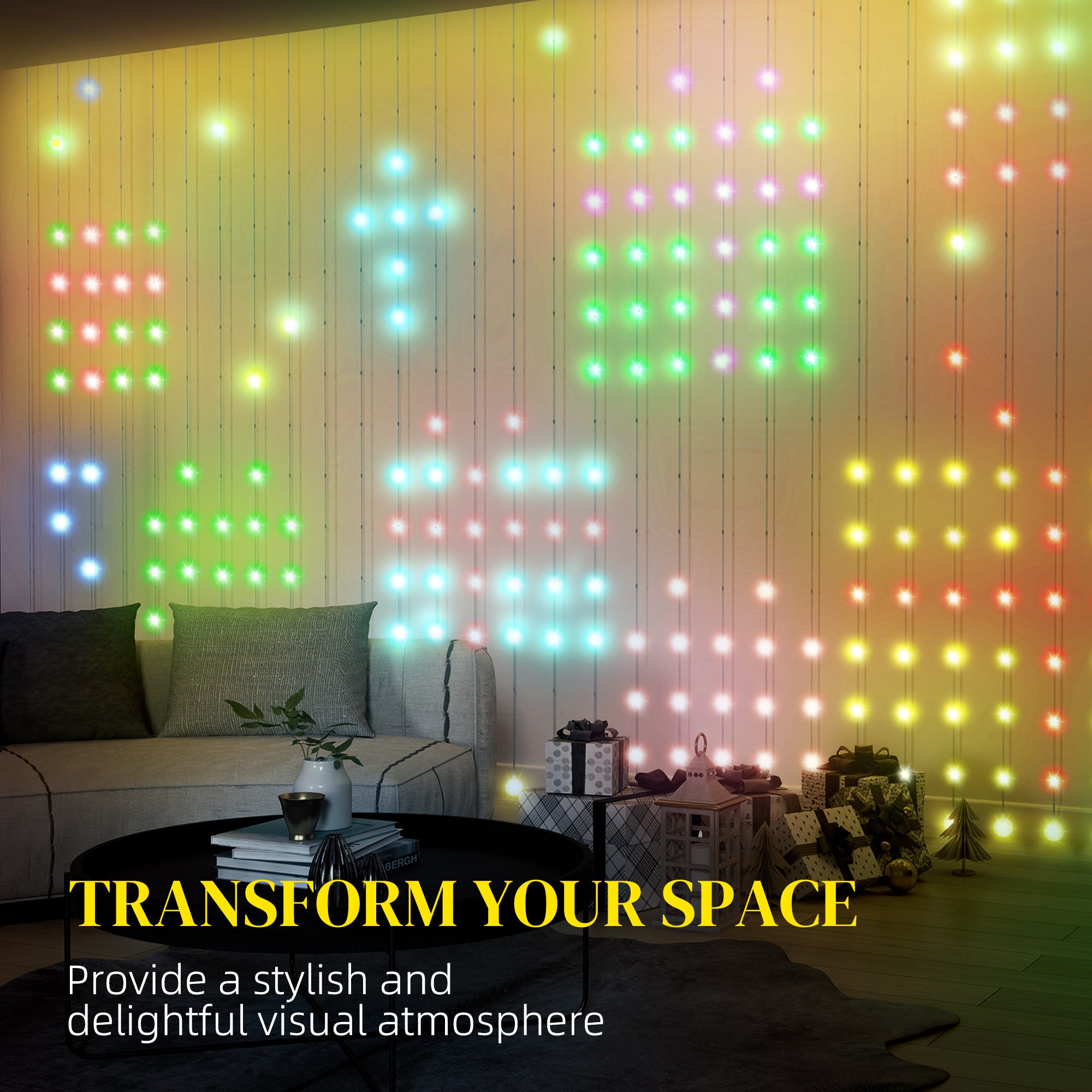LED Curtain Lights, Smart Curtain Fairy Plug In, Colour Changing Wall Lights with Remote, App, Dynamic DIY Hanging Window String Lights for Bedroom Living Room, 3x3(m), 400 RGBIC LED