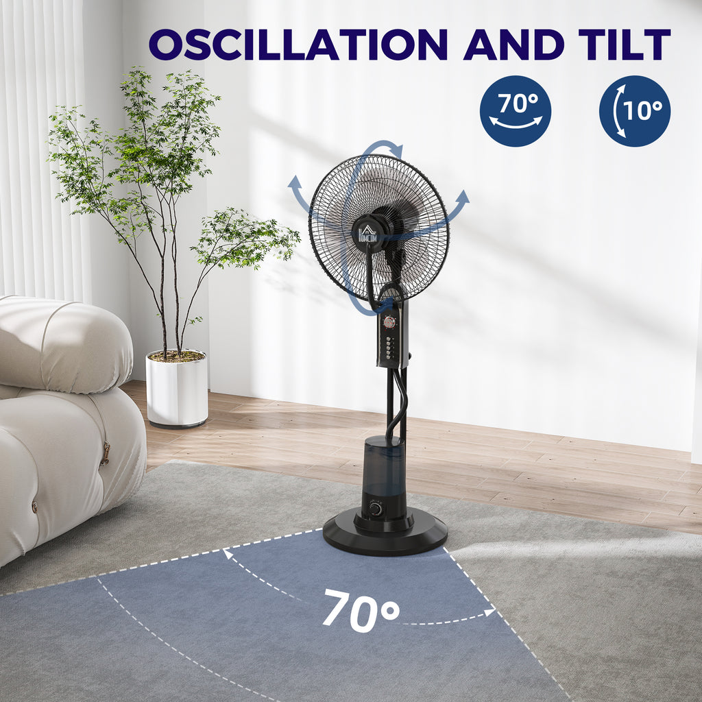 Pedestal Fan with Water Mist Spray, Spray Misting Fan with 70° Oscillation, Tilt Head, 3 Speeds, 3 Modes, Adjustable Mist, 3.2L Water Tank, for Home, 120 cm