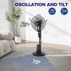 Pedestal Fan with Water Mist Spray, Spray Misting Fan with 70° Oscillation, Tilt Head, 3 Speeds, 3 Modes, Adjustable Mist, 3.2L Water Tank, for Home, 120 cm