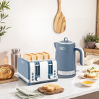 Sleek Textured Kettle and Four-Slice Toaster Set - Blue