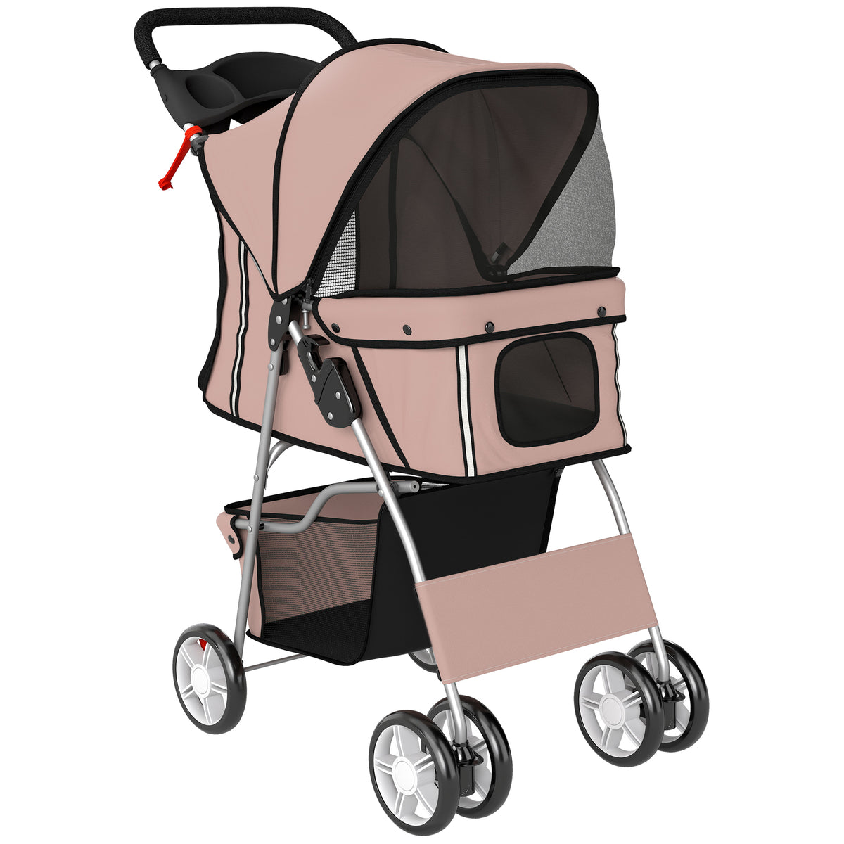 PawHut Dog Pram, Pet Stroller with Reflective Strips, Foldable Cat Stroller with 360° Swivel Wheels, Brown