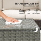 Outsunny Rattan Garden Coffee Table with Glass Top, Light Grey