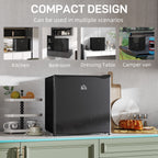 46 Litre Table Top Mini Fridge, Small Fridge with Ice Box, Reversible Door, Adjustable Temperature and Legs for Bedrooms, Home Office, Black