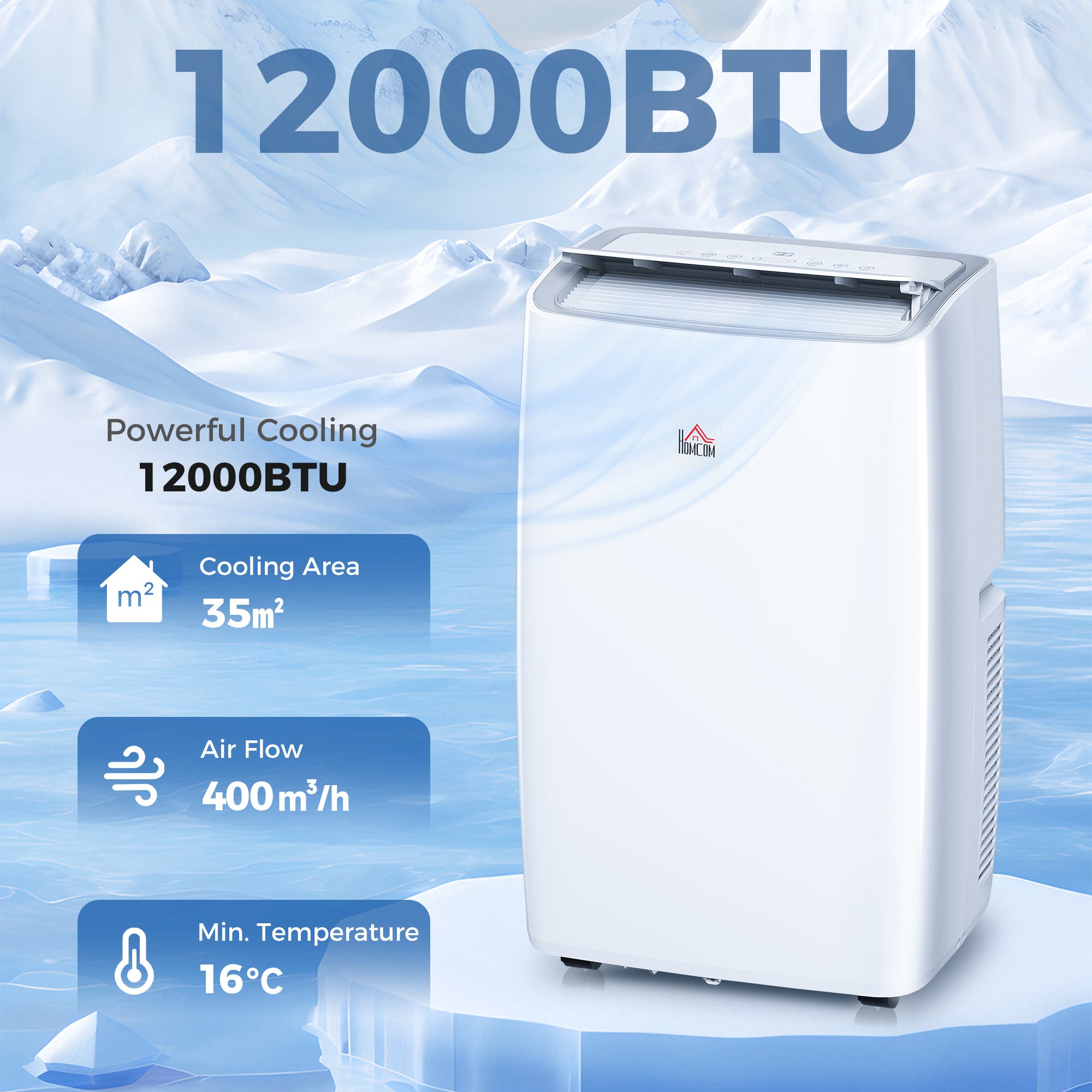 Portable Air Conditioner 12000 BTU BTU, 4-in-1 Air Conditioning Unit, Dehumidifier, Cooling, Fan, Child Lock, 35 m²