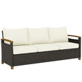 Outsunny 3 Seater Rattan Garden Sofa, PE Wicker Outdoor Sofa Wide Deep Seat, 4" Cushions, Wood-Effect Armrests Legs, Brown