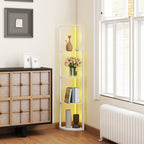 RGB LED Floor Lamp with Shelves, 5-Tier Dimmable Standing Lamp with Adjustable Brightness and Remote Control, Modern Corner Display Shelf Unit for Living Room Bedroom Office, White