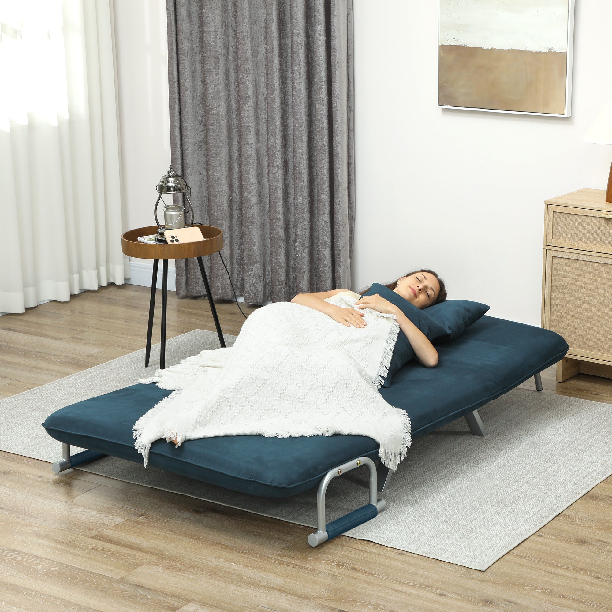 HOMCOM Two-Seater Click-Clack Sofa Bed - Navy Blue