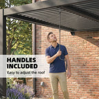 Outsunny 3 x 3 m Louvered Pergola with LED Lights, Metal Louvres, Wall Mounted Aluminium Patio Gazebo Pergola, Dark Grey