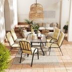 Outsunny Seven-Piece Garden Dining Set with Ripple Tempered Glass Tabletop and Full-size Cushions - Beige
