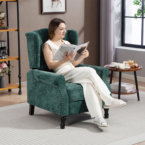 150° Reclining Vintage Armchair, with footrest - Dark Green