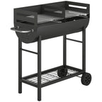 Outsunny Charcoal Barbecue Grill with 2 Cooking Areas, Portable BBQ Trolley with Wheels, Height Adjustable Grates, Bottom Shelf