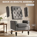 HOMCOM Wingback Accent Chair, Snow Flannel Armchair with Thick Spring Cushion, High Back, Solid Wood Legs, Retro Button Tufted Reading Chair for Living Room, Bedroom, Dark Grey