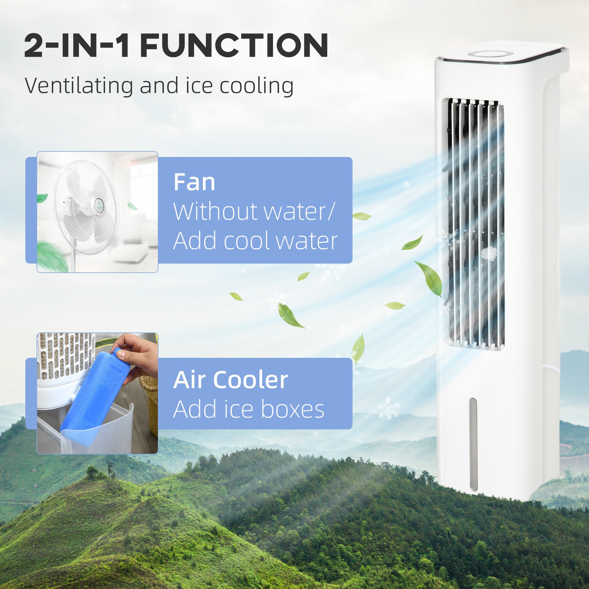 Evaporative Air Cooler, 5L Water Tank Oscillating Ice Cooling Fan with 3 Modes, 3 Speeds, Remote Control, Timer, and Oscillation, White