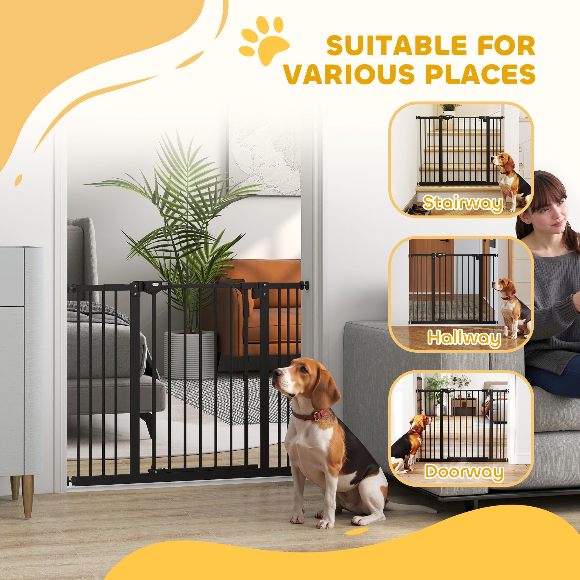 PawHut Adjustable Safety Gate w/ Two Extensions, Four Adjustable Screws, Black