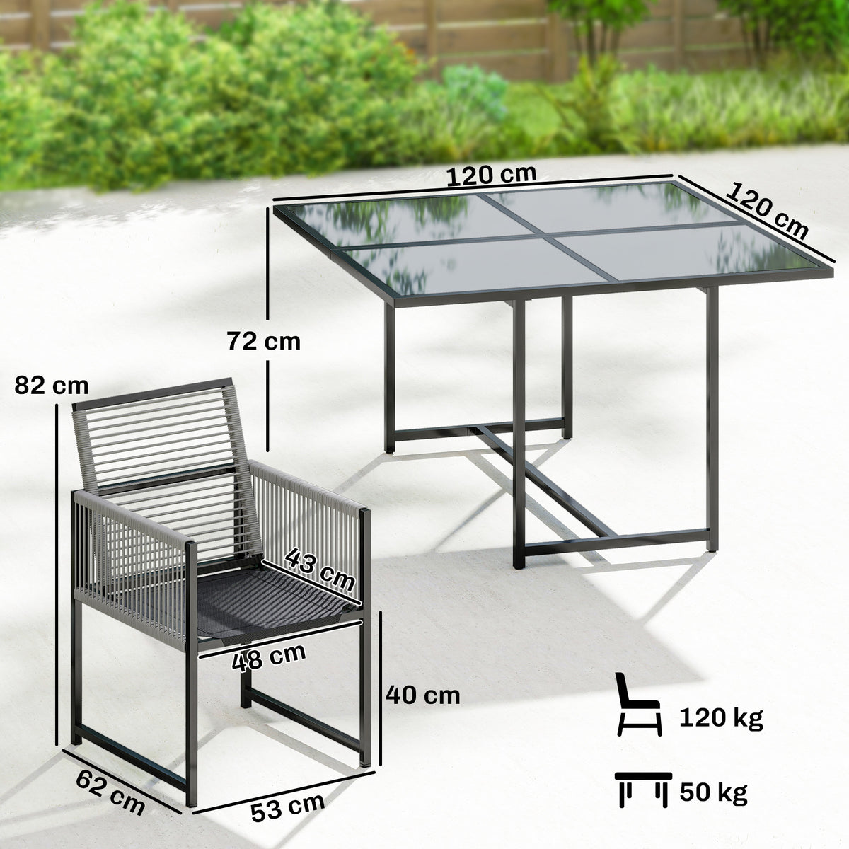 Outsunny 5 Pieces Garden Dining Set, Outdoor Patio Cube Set, 4 Seater Outdoor Table and Chairs with Foldable Backrest, Light Grey