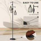 3-Light LED Floor Lamp, 170cm Industrial Dimmable Standing Lamp with Steel Wire Cage Lampshades, 2700K for Living Room, Bedroom, Dining Room, Study, Black