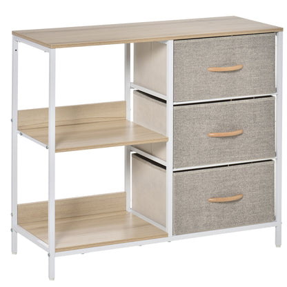 Chest of Drawers Storage  Dresser Cabinet Organizer with 3 Fabric Drawers and 2 Display Shelves for Living Room, Bedroom, Hallway, Beige