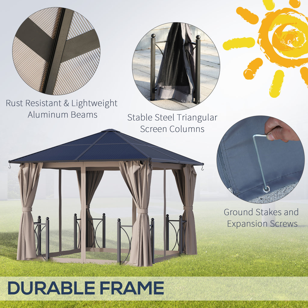 Outsunny 3 x 3(m) Hardtop Gazebo Canopy with Polycarbonate Roof, Alloy Aluminium Frame, Black