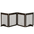 PawHut Freestanding Pet Gate 4 Panel Wooden Dog Barrier Folding Safety Fence with Support Feet up to 204cm Long 61cm Tall for Doorway Stairs Brown