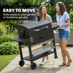 Outsunny Charcoal BBQ Grill Smoker with Electric Rotisserie Kit, Portable Barbecue Grill with Warming Rack, Black