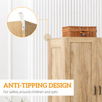 2 Door Wardrobe, Modern Wardrobe with 2 Drawer and Hanging Rail for Bedroom, Natural