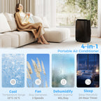 Portable Air Conditioner 14000 BTU, 4-in-1 Air Conditioning Unit, Dehumidifier, Cooling, Fan, Child Lock, 40m²