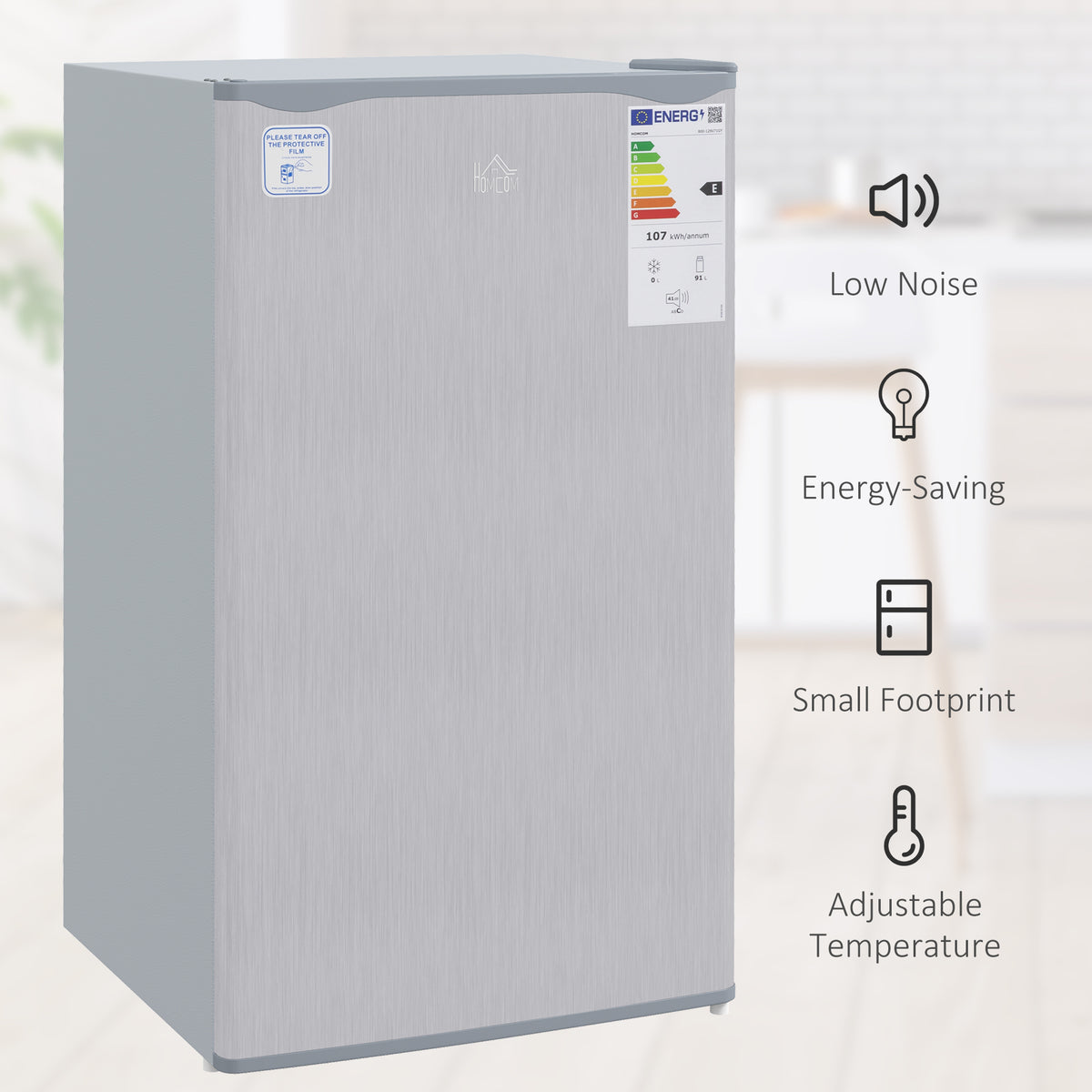 91 Litre Freestanding Under Counter Fridge Freezer, Small Fridge with Chiller Box, Adjustable Thermostat, 47.5cm Wide, Grey