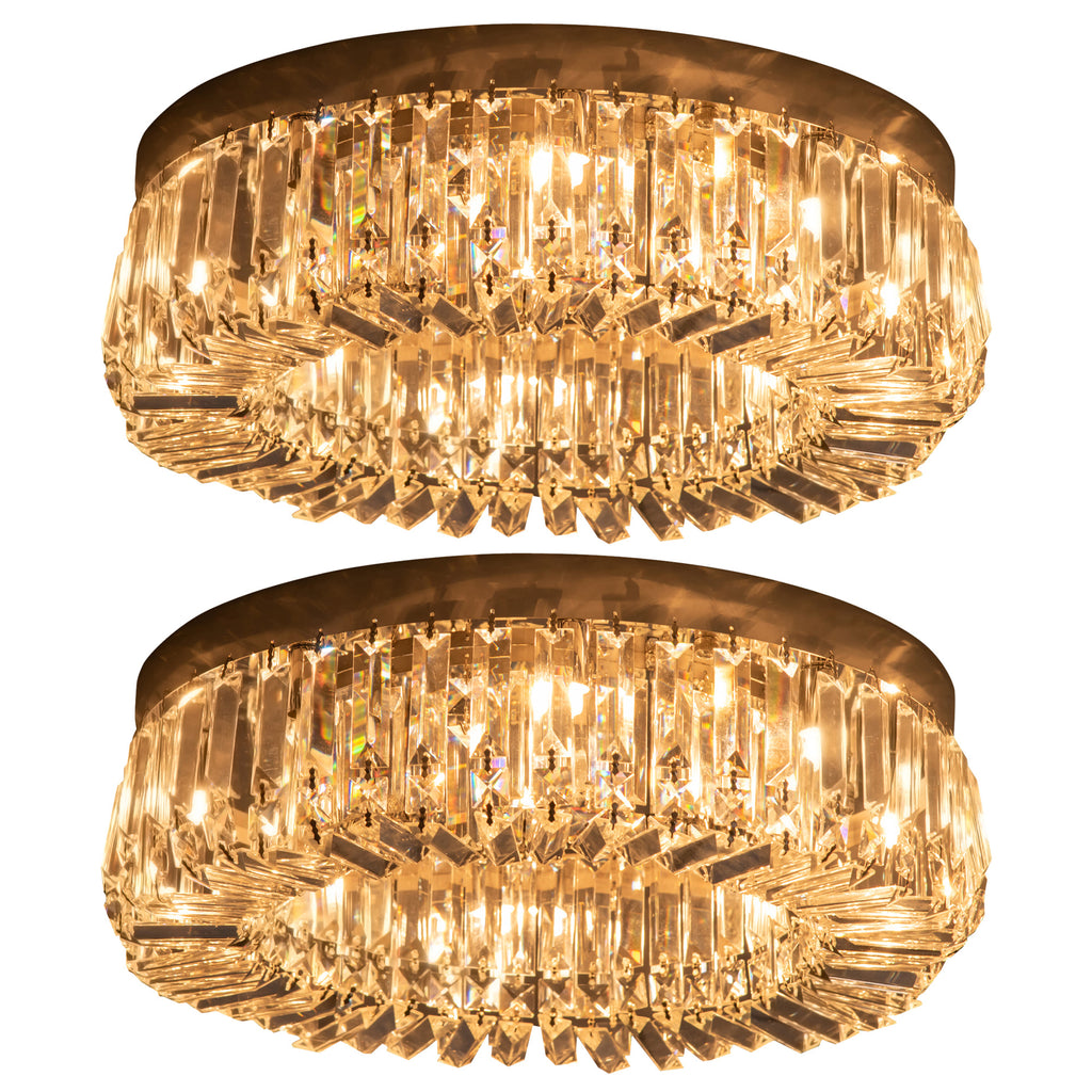 Crystal Ceiling Lights Set of 2, Modern Flush Chandeliers with Stainless Steel Base, Pendant Lights for Living Room Bedroom Dining Room, Silver Tone