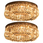 Crystal Ceiling Lights Set of 2, Modern Flush Chandeliers with Stainless Steel Base, Pendant Lights for Living Room Bedroom Dining Room, Silver Tone