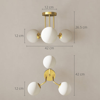 LED Ceiling Light with Globe Shades, Modern 3-Light Ceiling Light with G9 Sockets for Living Room, Bedroom, Dining Room, Bulbs Not Included, Gold Tone