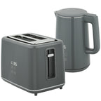 Digital Stainless Steel Kettle and Toaster Set, 1.5L 3000W Fast Boil Kettle, 2 Slice Toaster with 7 Level Browning Controls, Defrost, Reheat, Keep Warm, Crumb Tray and LED Touch Display, Grey