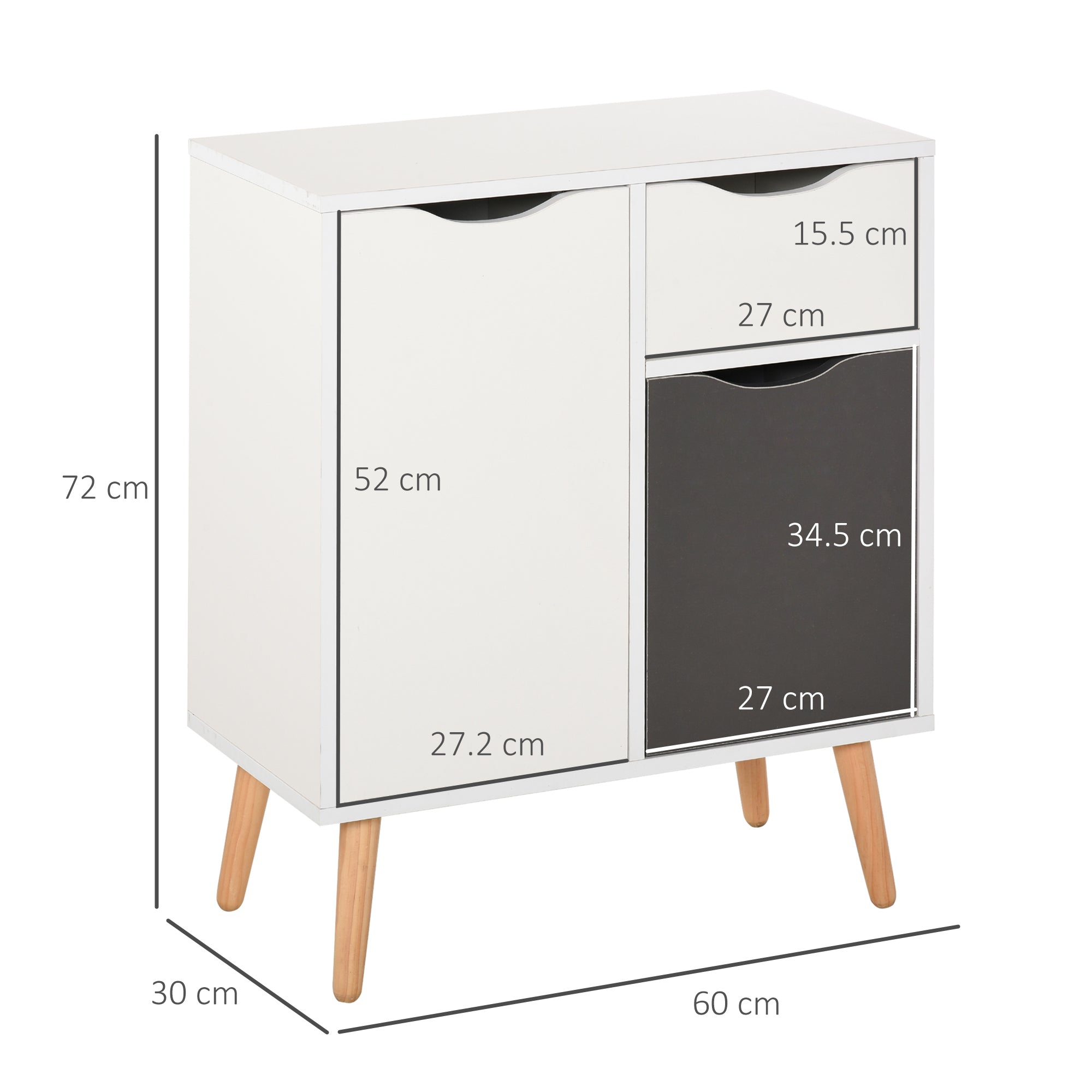 HOMCOM Sideboard Floor Cabinet Storage Cupboard with Drawer and Solid Wood Legs for Bedroom, Living Room, Entryway, Grey
