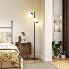 3-Light Tree Floor Lamps for Living Room, Modern Standing Lamp for Bedroom with Globe Lampshade, Steel Base, Bulb not Included, Black