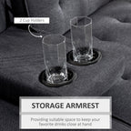 HOMCOM Three-Seater Sofa Bed, with Cupholders - Grey