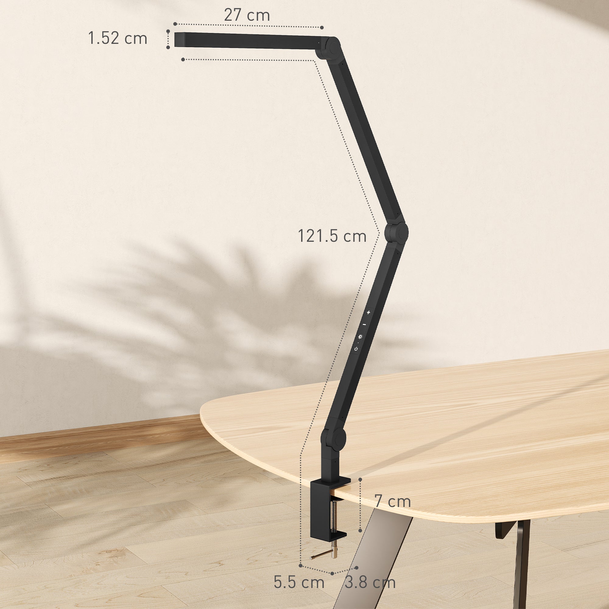 LED Desk Lamp, Dimmable Desk Light with Swing Arm and Clamp, Adjustable Eye-Caring Table Lamp with 2 Colour Modes & 5 Brightness Levels for Study, Drawing, Office, Architect, Task, Black