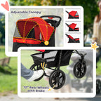 PawHut Dog Stroller Foldable Pet Pram, 3 Wheels Dog Pushchair with Brake, for Small Miniature Breeds, Cats, Red