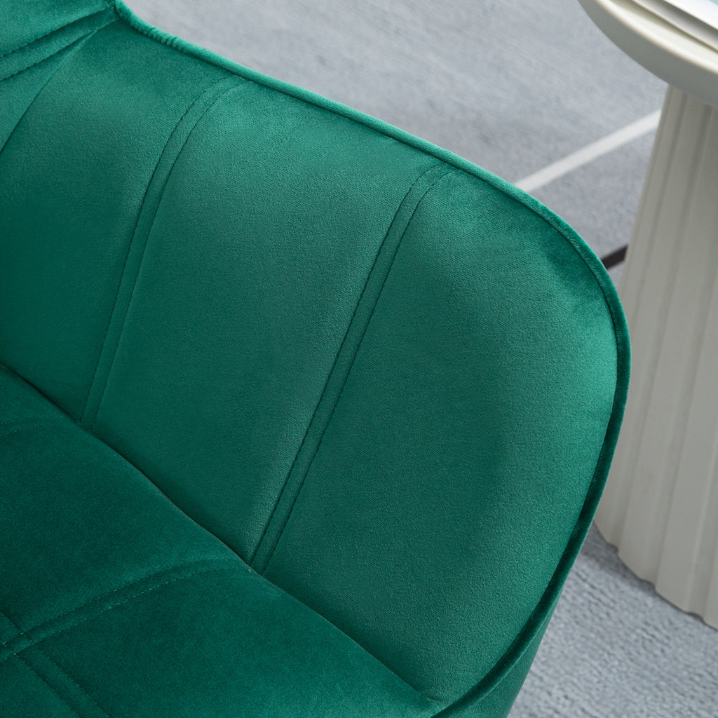 HOMCOM Accent Chair, Velvet Upholstered Vanity Tub Chair with Flared Armrests, Slanted Back, Solid Wood Legs, Comfy Padding Armchair, Home Bedroom Furniture Seating, Set of 2, Green