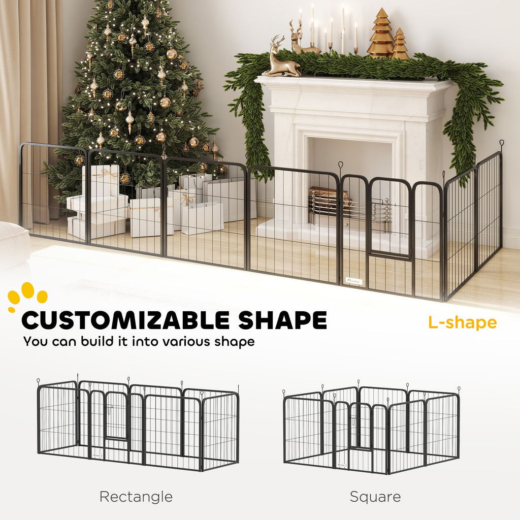 PawHut Eight-Panel Dog Playpen with Door, for Large Dogs, Indoors, Outdoors, 60cm Tall, Black