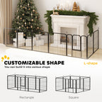 PawHut Eight-Panel Dog Playpen with Door, for Large Dogs, Indoors, Outdoors, 60cm Tall, Black