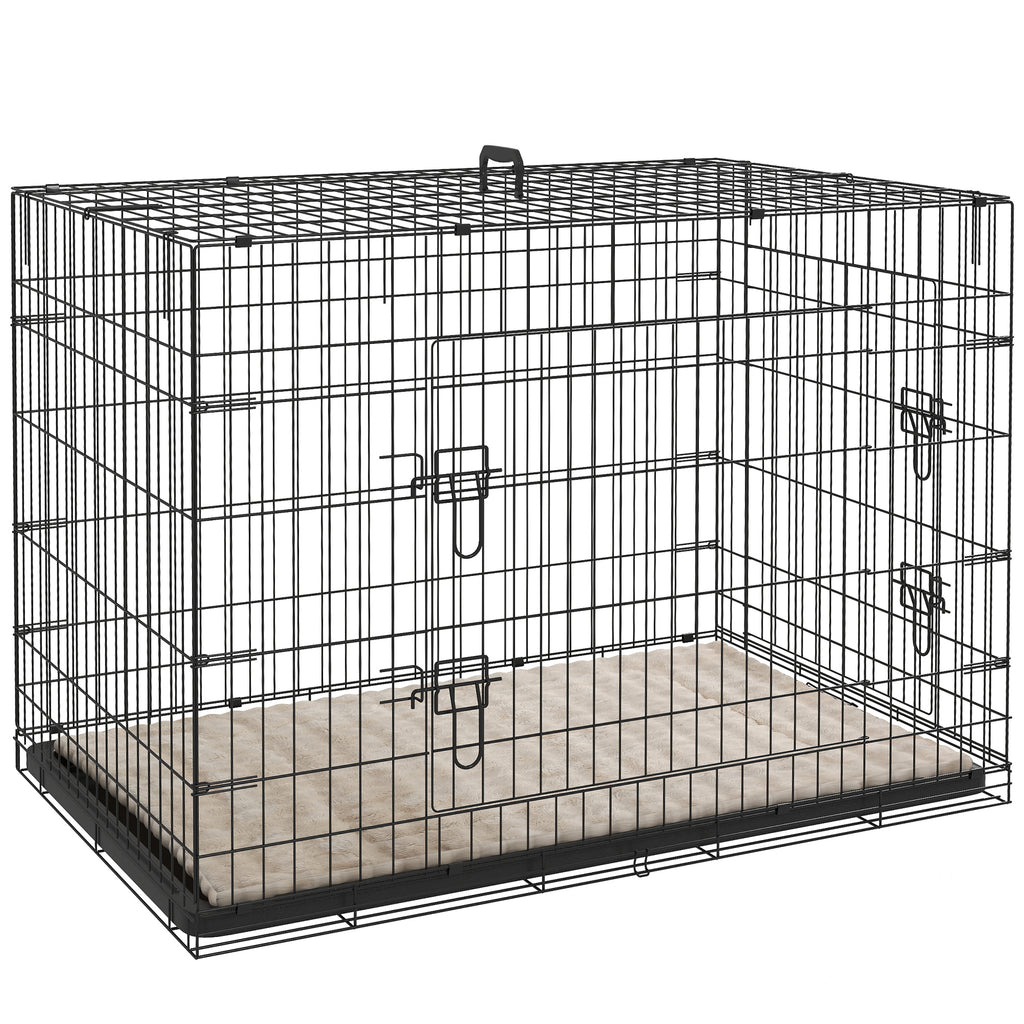 PawHut Foldable Dog Crate with 2 Doors with Tray, Soft Cushion, for Extra and Large Dogs, 106 x 71.5 x 76 cm, Black