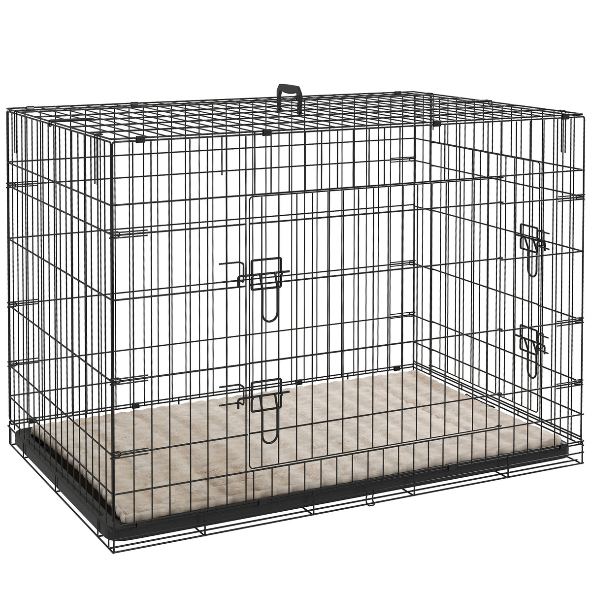 PawHut Foldable Dog Crate with 2 Doors with Tray, Soft Cushion, for Extra and Large Dogs, 106 x 71.5 x 76 cm, Black
