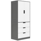 Modern Clothes Storage Cupboard Unit, 3 Drawer 2 Door Wardrobe with Hanging Rod, Grey