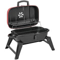 Outsunny Charcoal Barbecue Grill Folding Portable BBQ Grill for Camping with 1232 cm² Cooking Area, Adjustable Vent, Thermometer, Handles for Picnic, 59 x 37 x 36 cm, Red