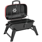 Outsunny Charcoal Barbecue Grill Folding Portable BBQ Grill for Camping with 1232 cm² Cooking Area, Adjustable Vent, Thermometer, Handles for Picnic, 59 x 37 x 36 cm, Red
