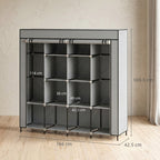 Fabric Wardrobe for Bedroom, Portable Cloth Wardrobe with 10 Compartments, 2 Hanging Rails and 4 Fabric Drawers, 166 x 42.5 x 169.5cm, Dark Grey