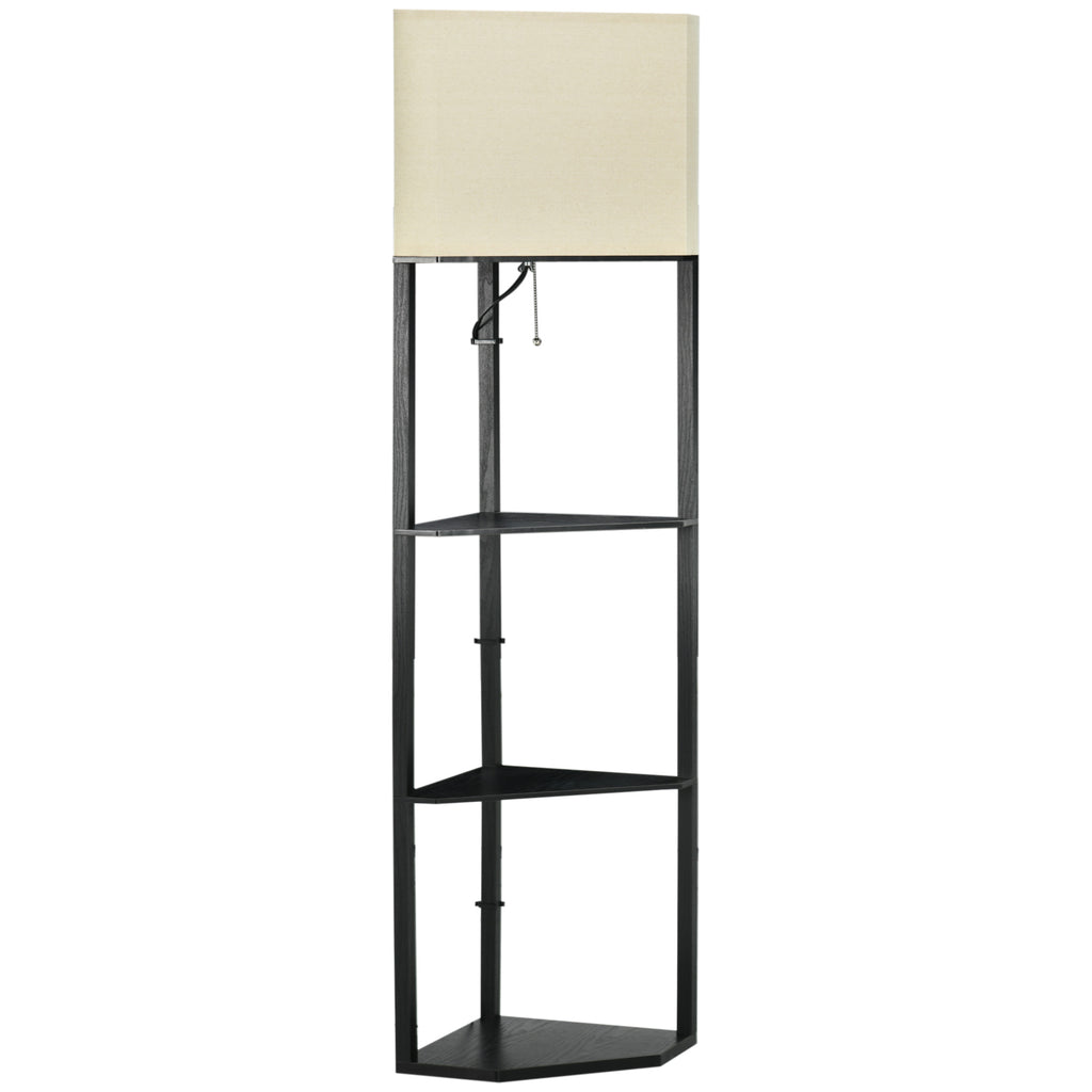 Corner Floor Lamp with Shelves, Tall Standing Lamps for Living Room, with Pull Chain Switch Bulb not Included, Black