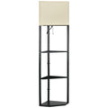 Corner Floor Lamp with Shelves, Tall Standing Lamps for Living Room, with Pull Chain Switch Bulb not Included, Black