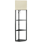 Corner Floor Lamp with Shelves, Tall Standing Lamps for Living Room, with Pull Chain Switch Bulb not Included, Black