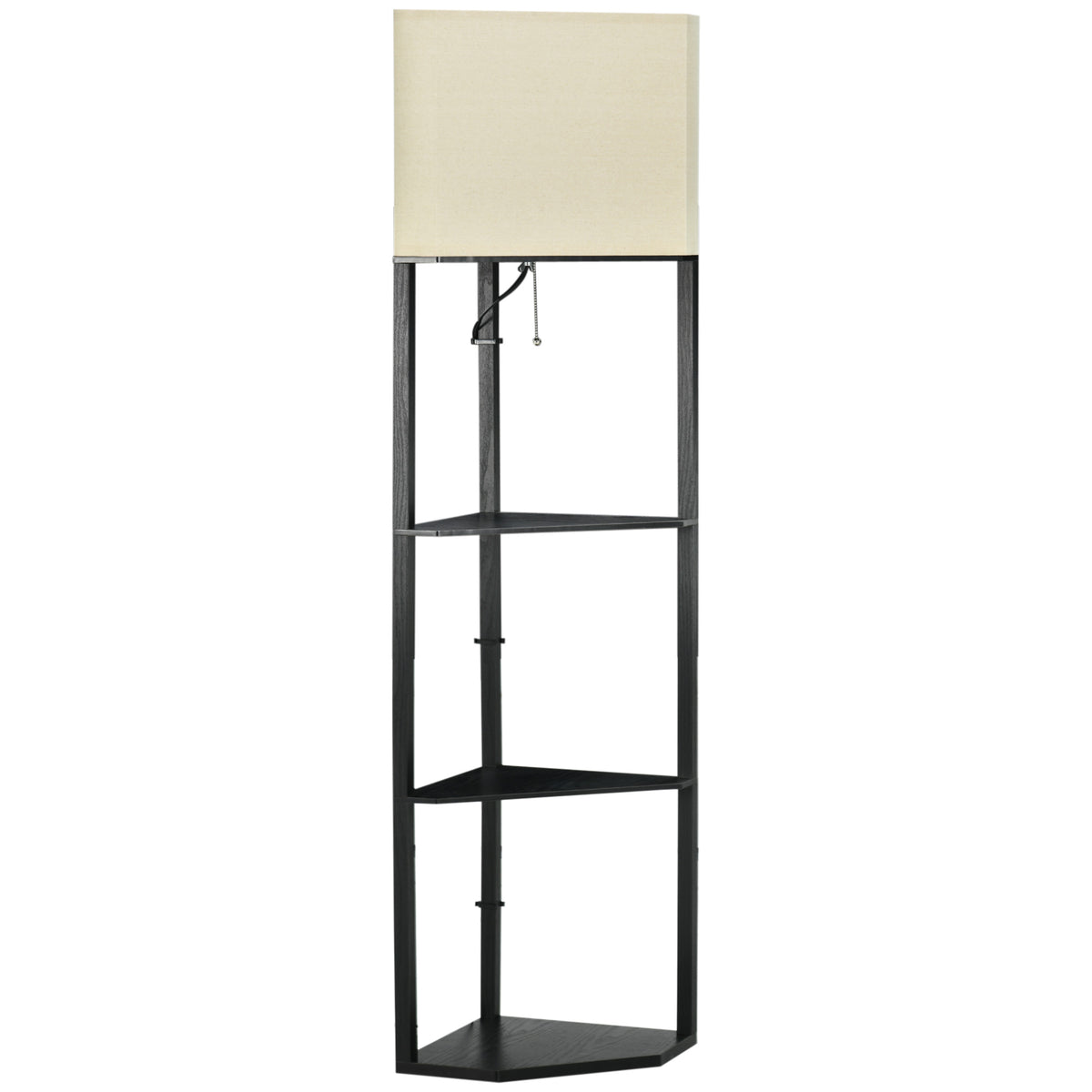 Corner Floor Lamp with Shelves, Tall Standing Lamps for Living Room, with Pull Chain Switch Bulb not Included, Black